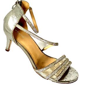 Maripe Heels Strappy Rhinstone Diamond Ella 10 Platinum Silver Zip Open Toe Mesh